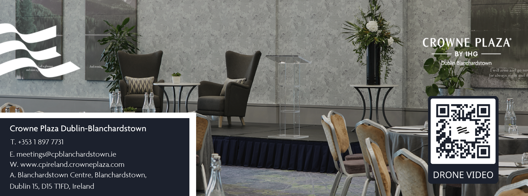 banner for Crowne plaza hotel featuring image of hotel 