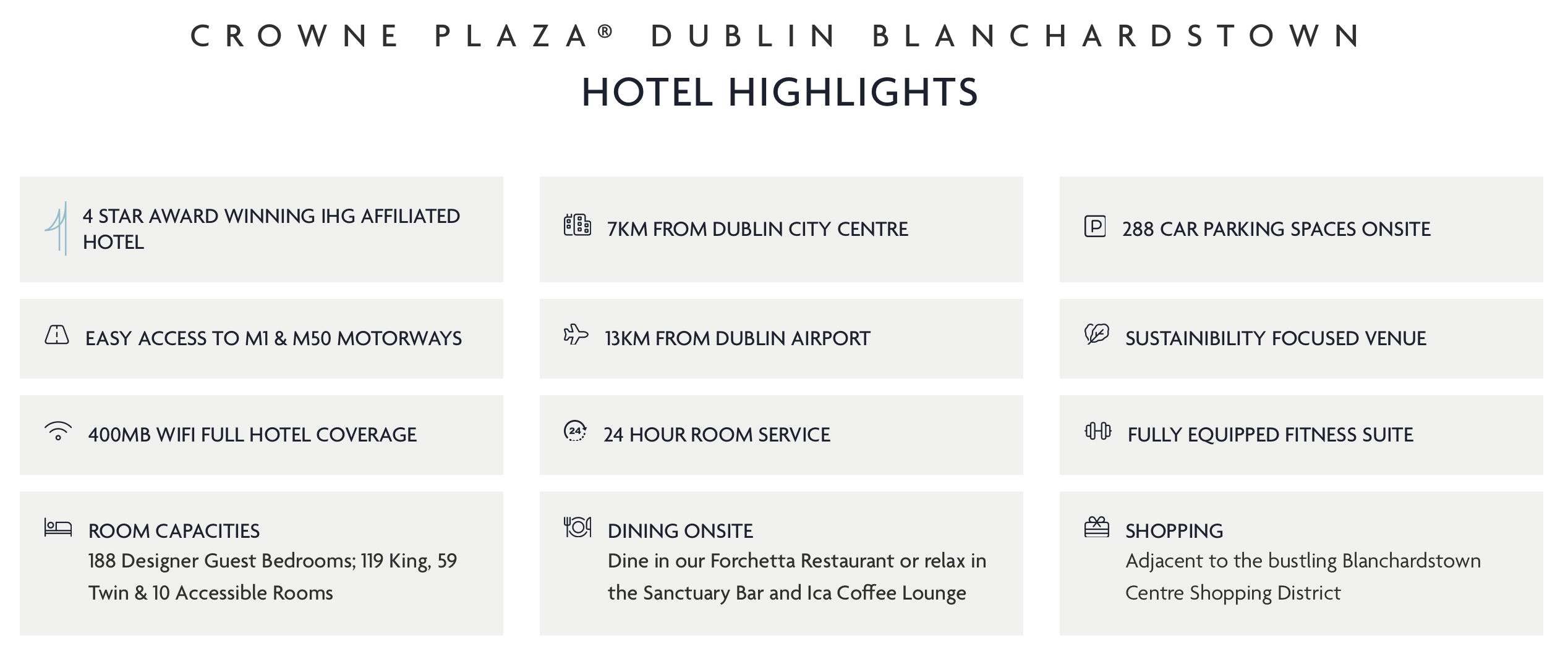 list of features of the hotel in graphic form